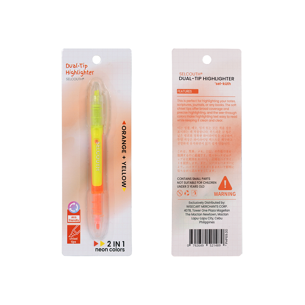 Selcouth® Dual Tip Highlighter Pen Set - Assorted Neon Colors, Chisel Tip for Organizing & Coloring