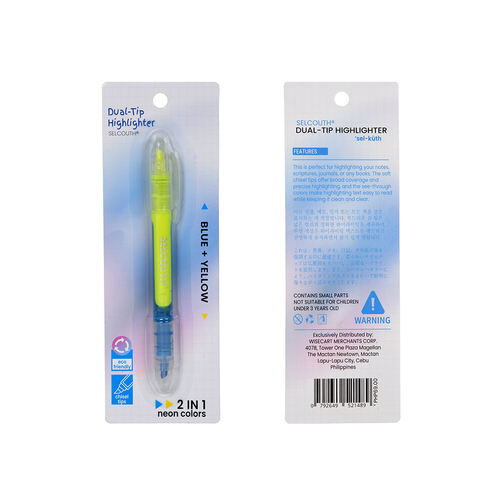 Selcouth® Dual Tip Highlighter Pen Set - Assorted Neon Colors, Chisel Tip for Organizing & Coloring