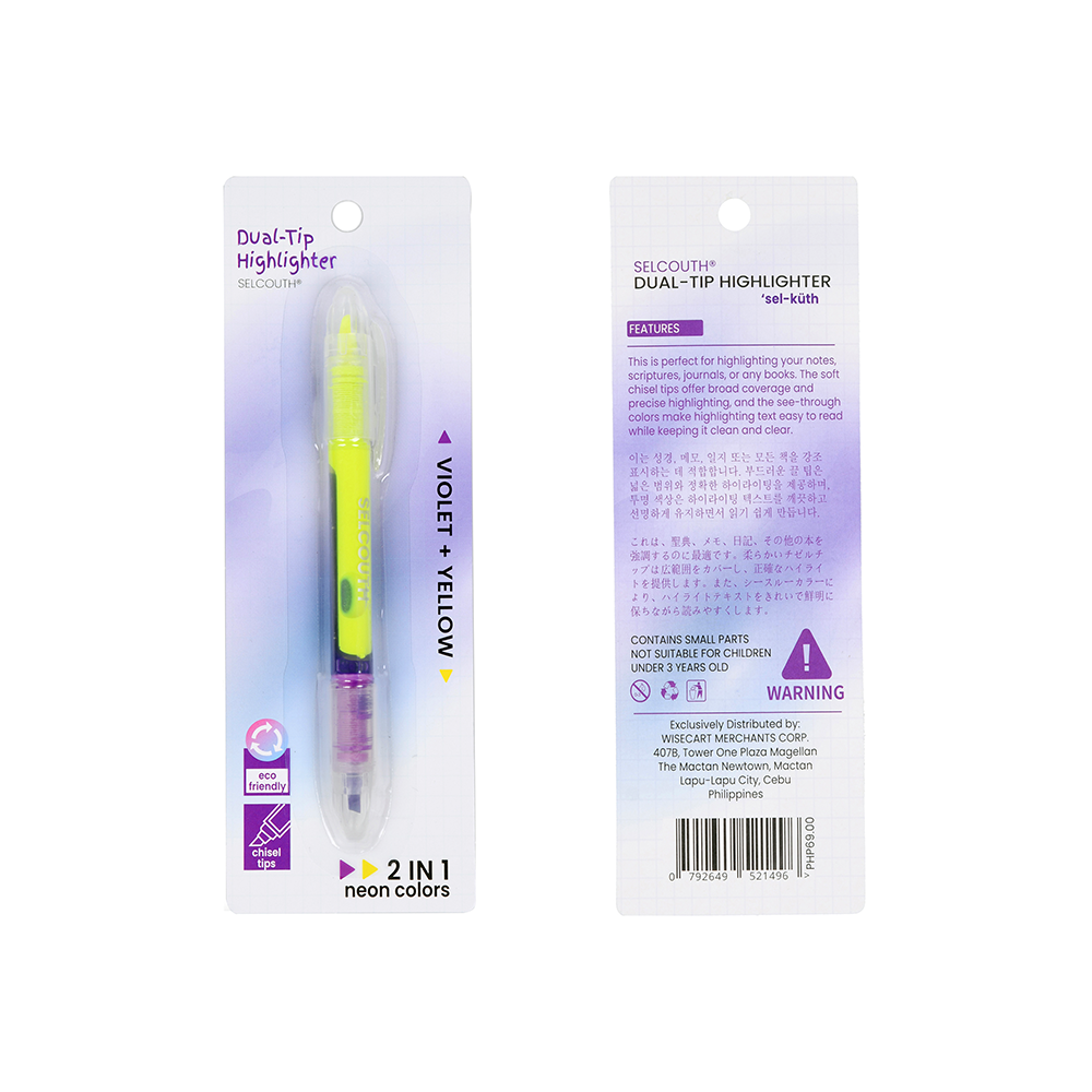 Selcouth® Dual Tip Highlighter Pen Set - Assorted Neon Colors, Chisel Tip for Organizing & Coloring