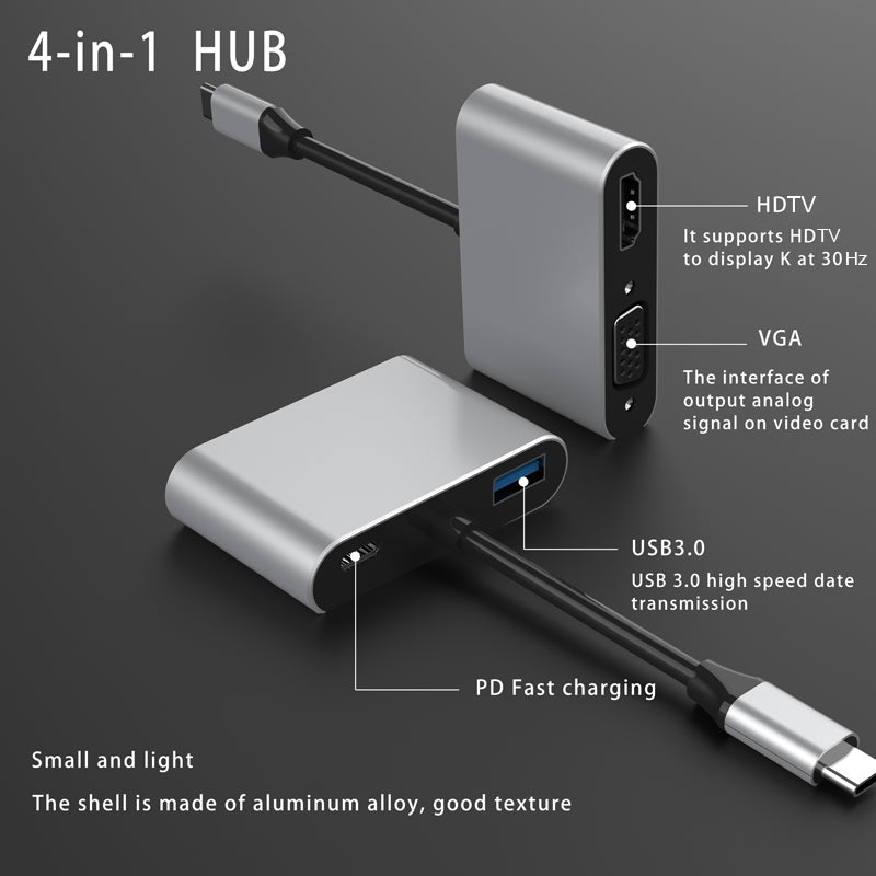 WiseCart® USB-C Hub - HDMI 4K, VGA, USB 3.0, 65W PD, Aluminum Alloy, for Mac/Windows