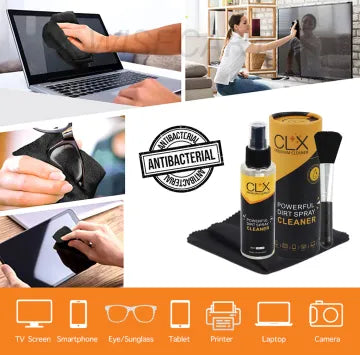 WiseCart® CLX Antibacterial Screen Cleaning Kit - 100mL Spray, Microfiber Cloth, Brush, Streak-Free & Anti-Static