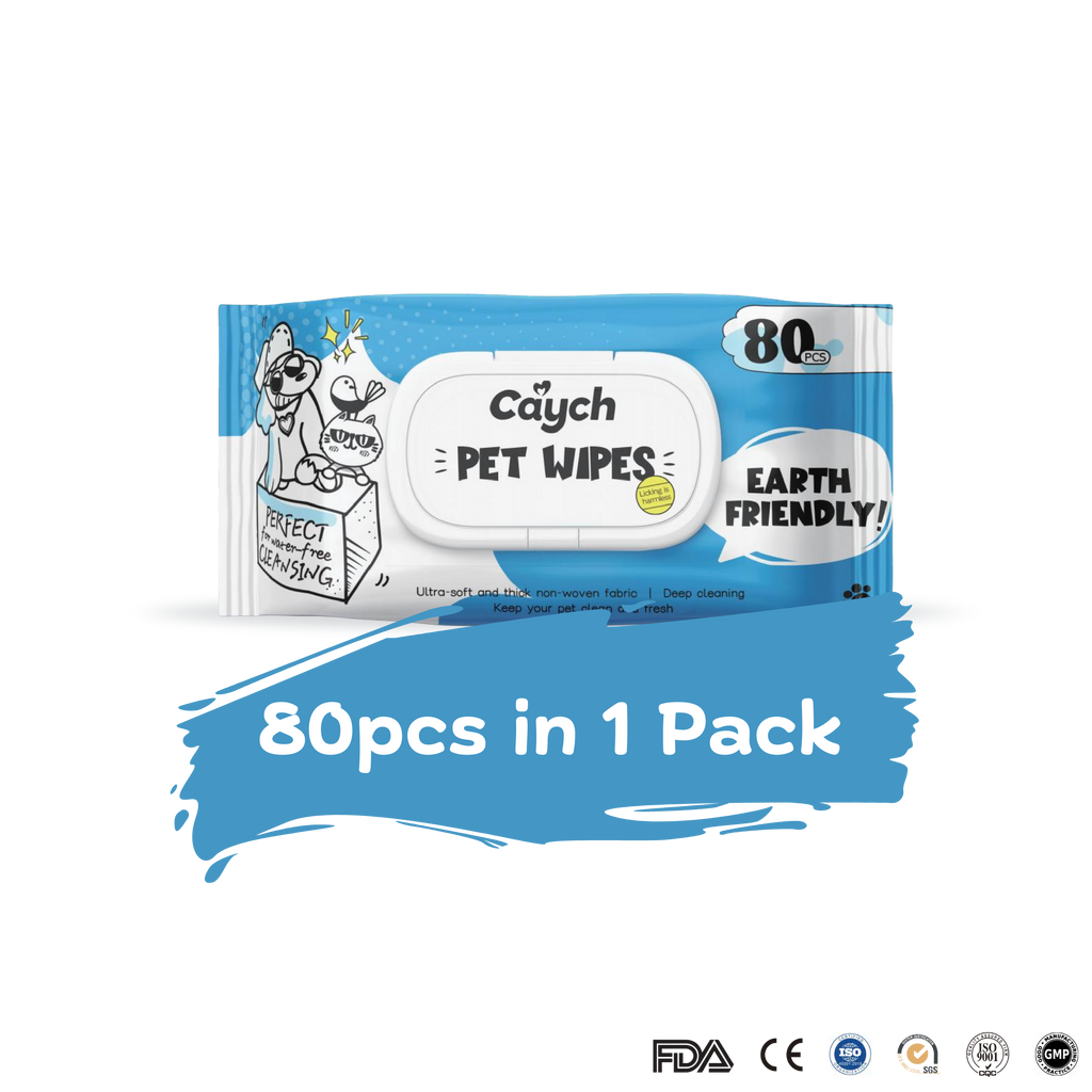 Caych® Pet Wipes - Deodorizing with Aloe & PHMB, EU REACH Certified, 80 Sheets