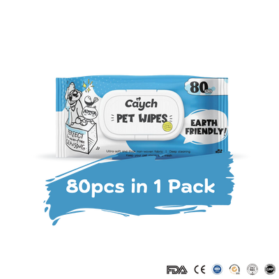 Caych® Pet Wipes - Deodorizing with Aloe & PHMB, EU REACH Certified, 80 Sheets