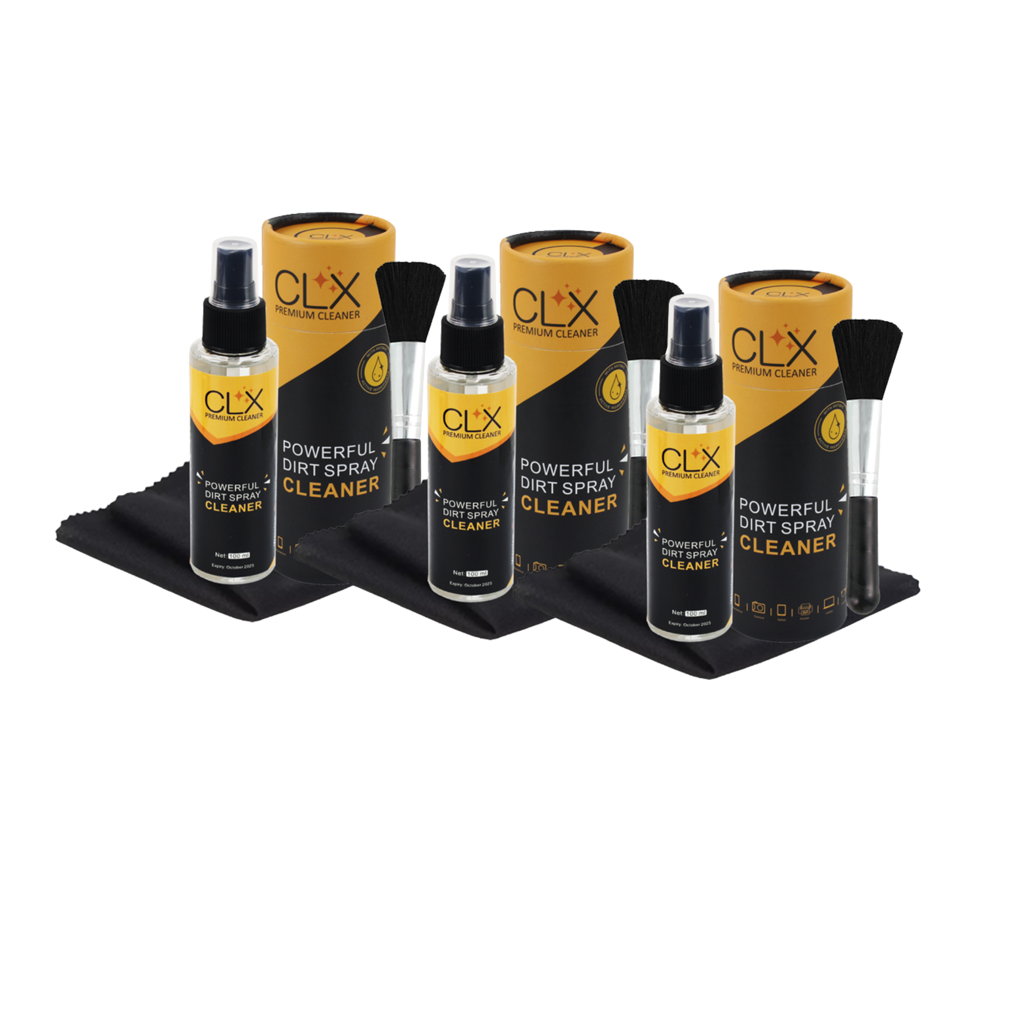 WiseCart® CLX Antibacterial Screen Cleaning Kit - 100mL Spray, Microfiber Cloth, Brush, Streak-Free & Anti-Static