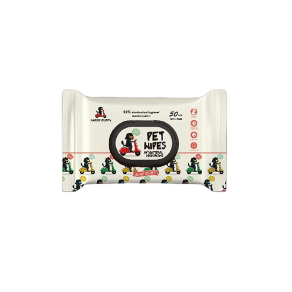 Harry-Puppy Pet Wipes - Antibacterial & Deodorizing with Aloe & Vitamin E, 50 Sheets