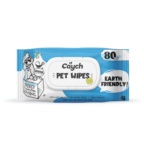 Caych® Pet Wipes - Deodorizing with Aloe & PHMB, EU REACH Certified, 80 Sheets