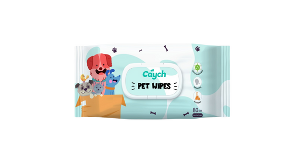 Caych® Pet Wipes - Deodorizing with Aloe & PHMB, EU REACH Certified, 80 Sheets