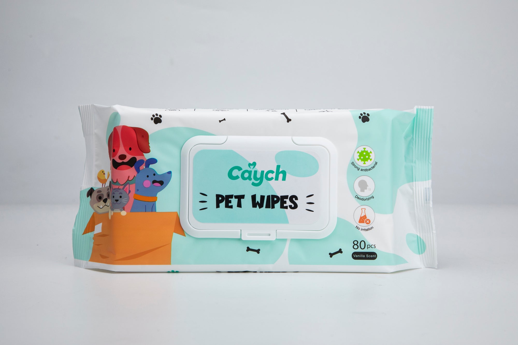Caych® Pet Wipes - Deodorizing with Aloe & PHMB, EU REACH Certified, 80 Sheets