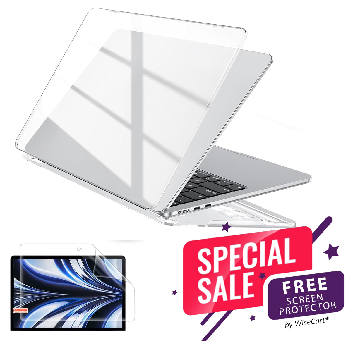 MacBook Air Case 13-15" for M2/M3/M4 - Soft Touch Shell with FREE Screen Protector