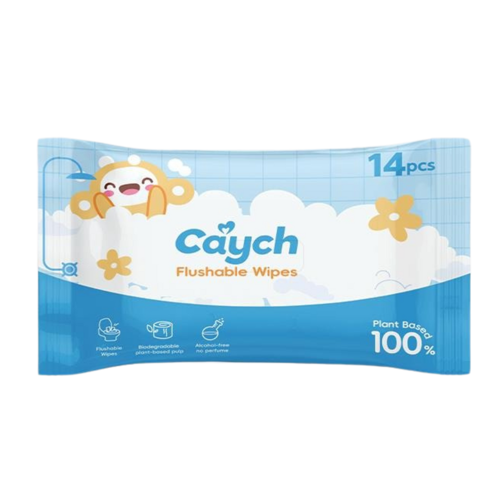 Caych® Flushable Wet  Wipes - 98% Decomposable, pH 6.5 with Witch Hazel & Aloe, 60+14 Sheet Pack