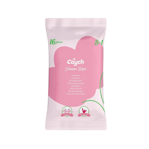 Caych® Flushable Feminine Wipes - pH-Balanced, Rose Scent with Vitamin E, 16 Sheets