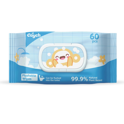 Caych® Flushable Wet  Wipes - 98% Decomposable, pH 6.5 with Witch Hazel & Aloe, 60+14 Sheet Pack