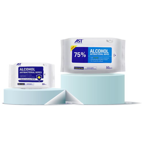 AST Alcohol Disinfecting Wipes - 75% Ethyl Alcohol, Kills 99.9% of Bacteria & Viruses, 5.9x7.8 in