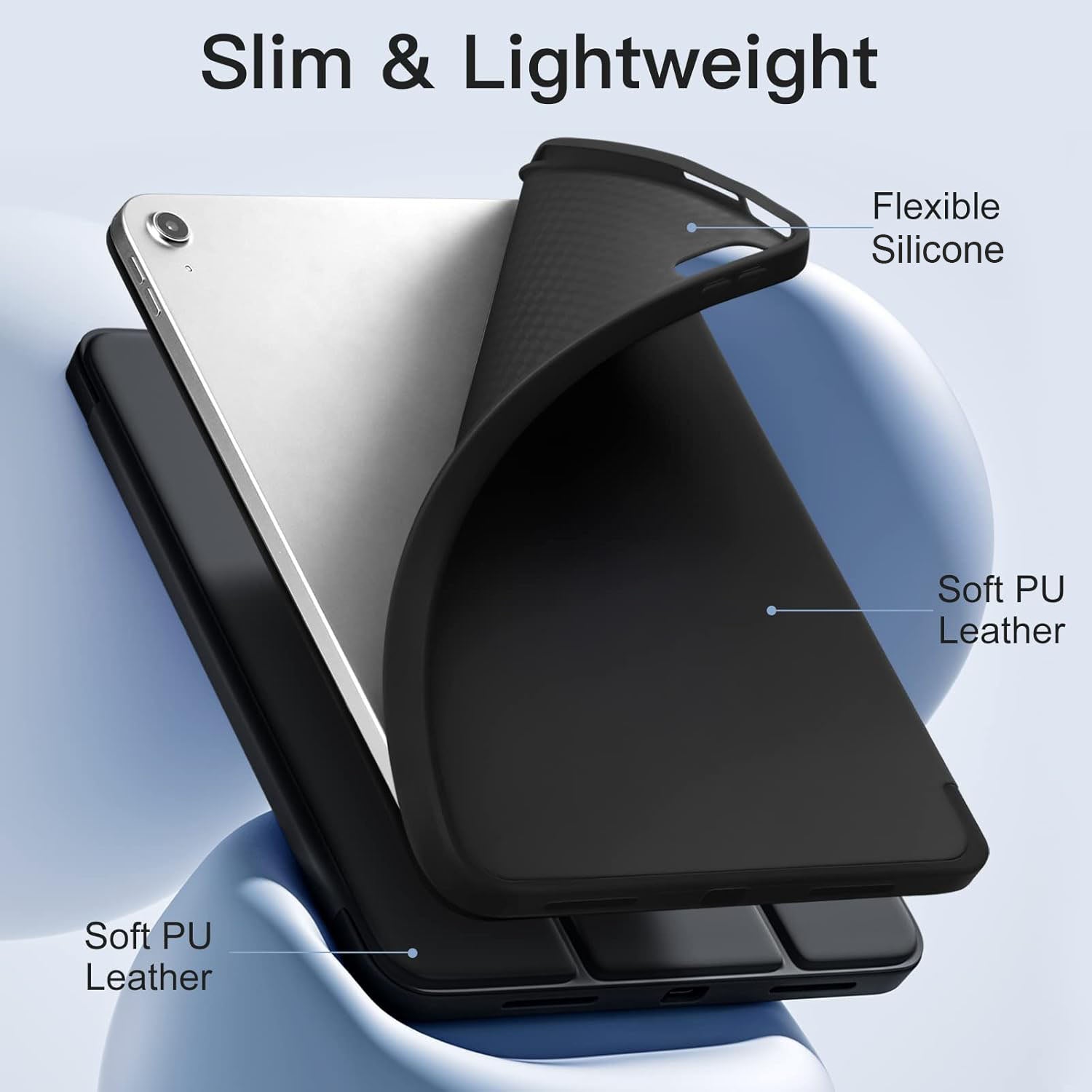 iPad Case for Air 7/6, 10/11, Mini 7/6, Pro - Trifold Stand Smart Case with Soft TPU Back
