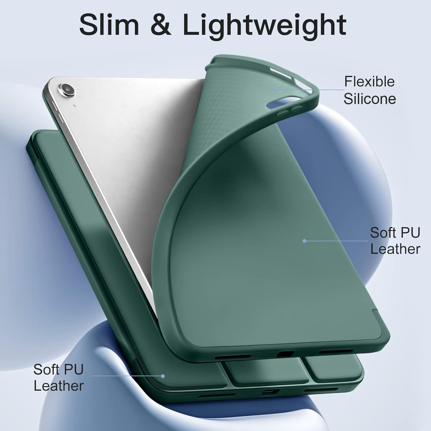 iPad Case for Air 7/6, 10/11, Mini 7/6, Pro - Trifold Stand Smart Case with Soft TPU Back