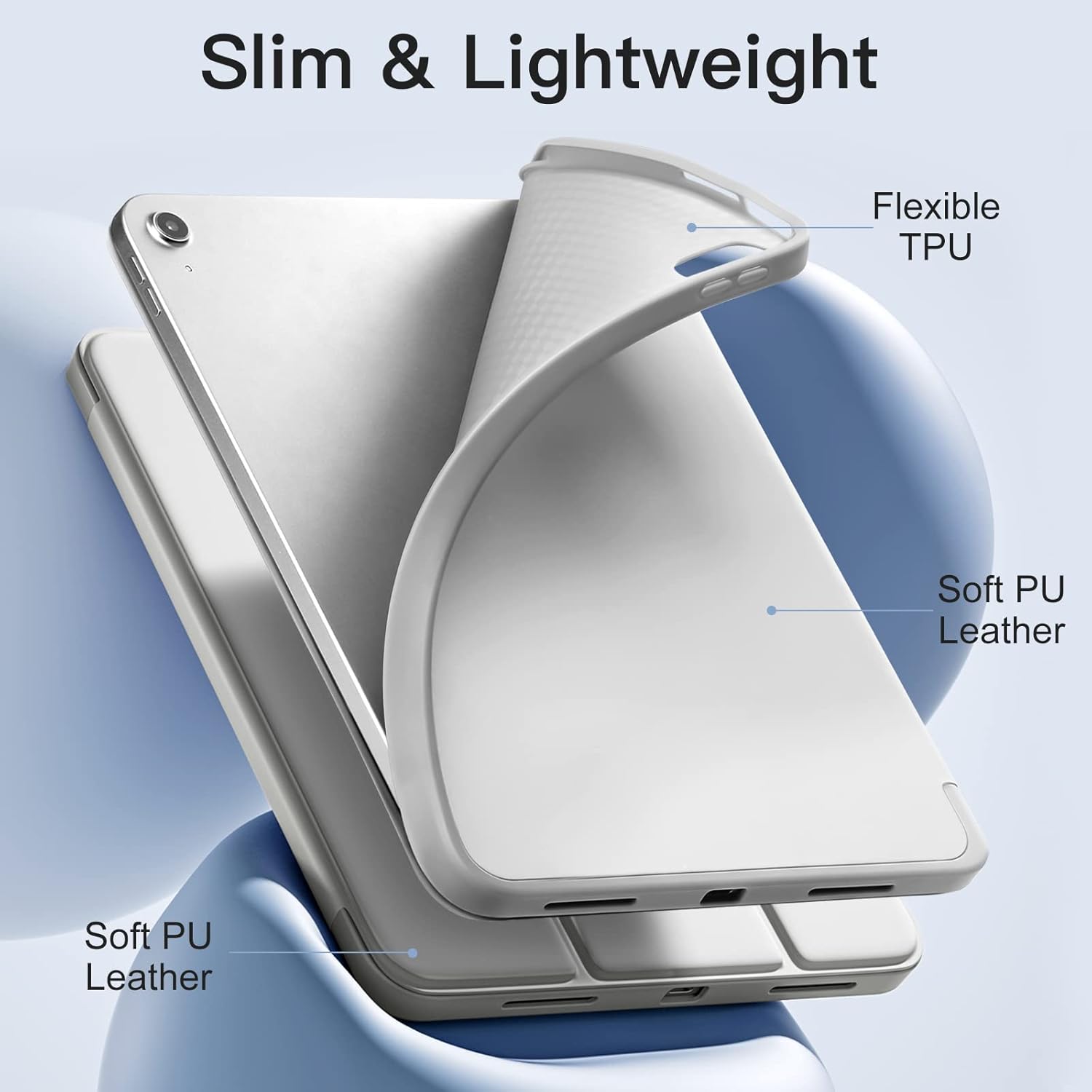 iPad Case for Air 7/6, 10/11, Mini 7/6, Pro - Trifold Stand Smart Case with Soft TPU Back