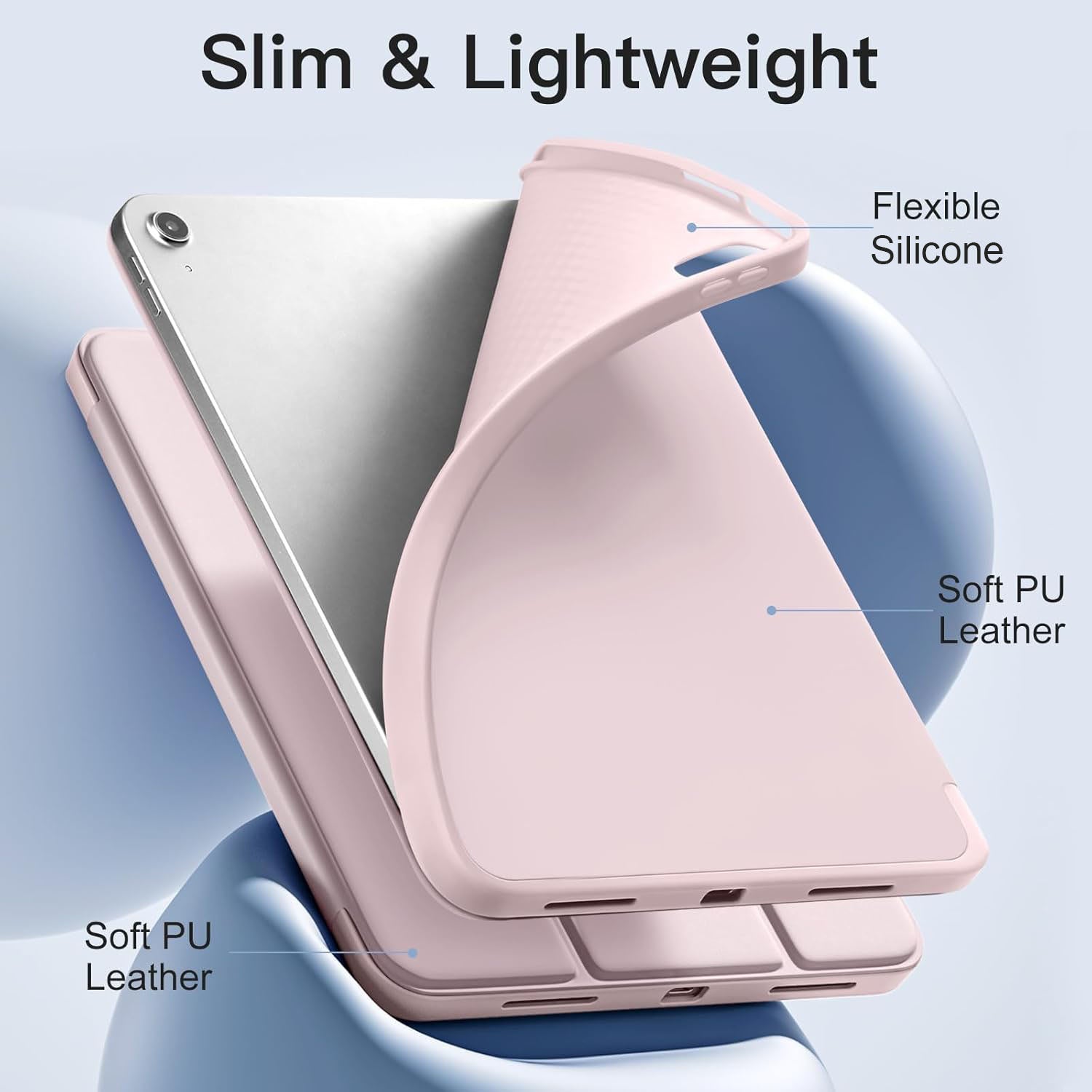 iPad Case for Air 7/6, 10/11, Mini 7/6, Pro - Trifold Stand Smart Case with Soft TPU Back